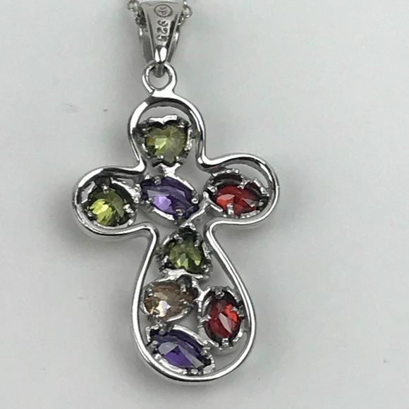 Sterling Silver Heart Religious Cross Necklace - Picture 6 of 8